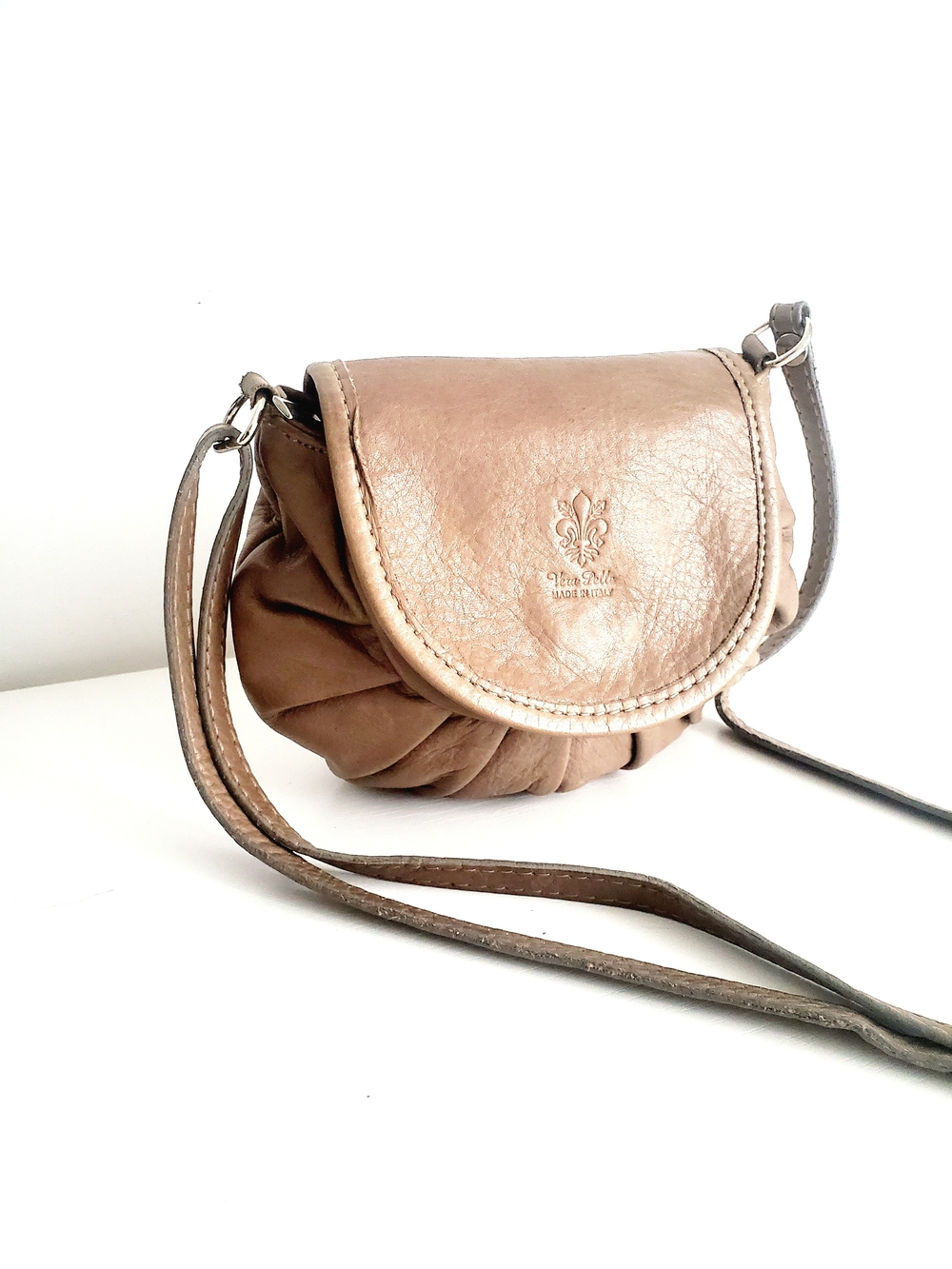 Vera Pelle Taupe Gathered Leather Mini Crossbody